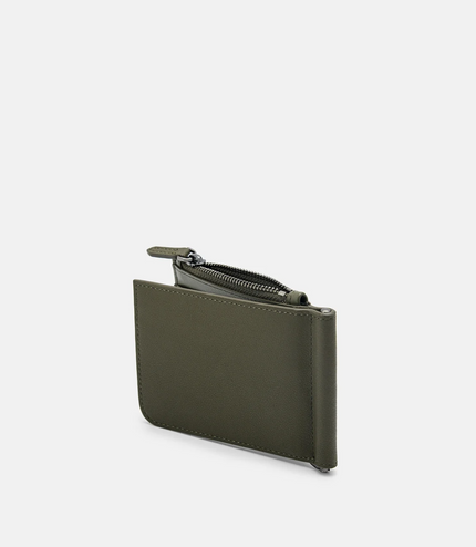 Leather Bi-Fold Money Clip - Military Green