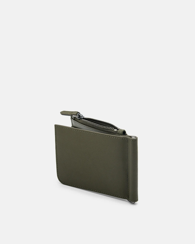 Leather Bi-Fold Money Clip - Military Green