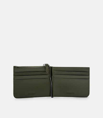 Leather Bi-Fold Money Clip - Military Green