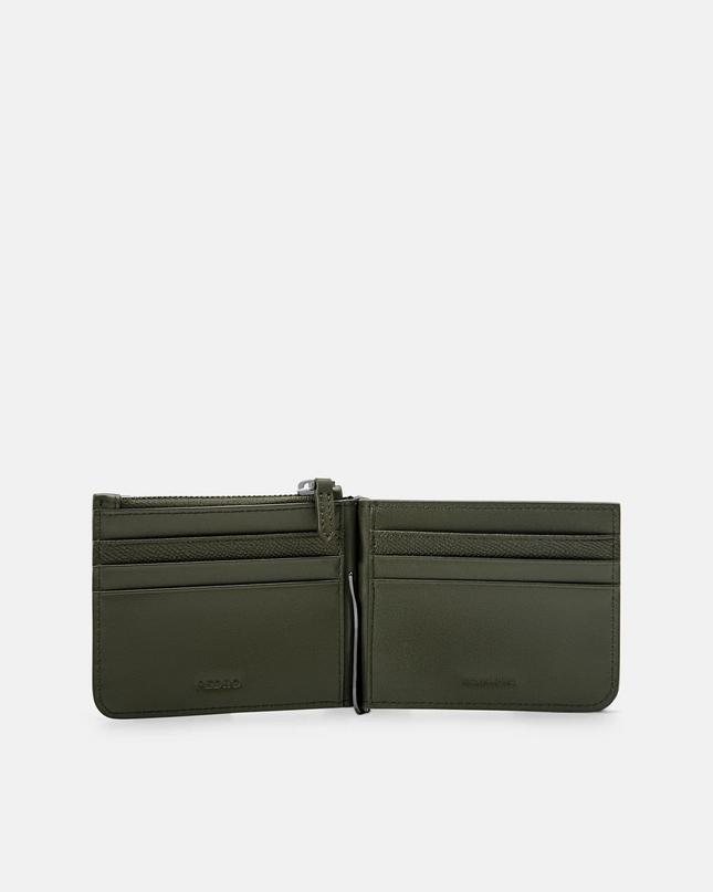 Leather Bi-Fold Money Clip - Military Green