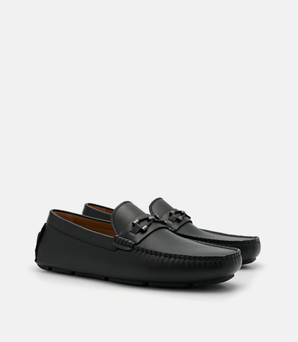 Leather Horsebit Moccasins - Black