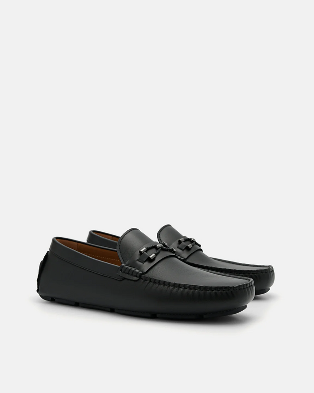 Leather Horsebit Moccasins - Black
