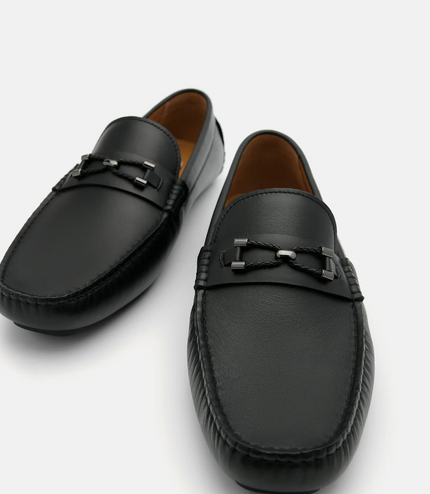 Leather Horsebit Moccasins - Black
