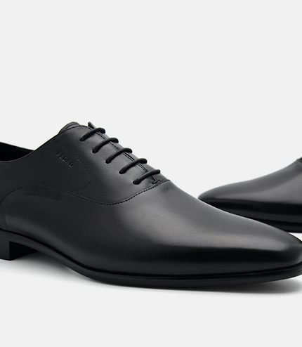 Burnished Leather Oxford Shoes - Black