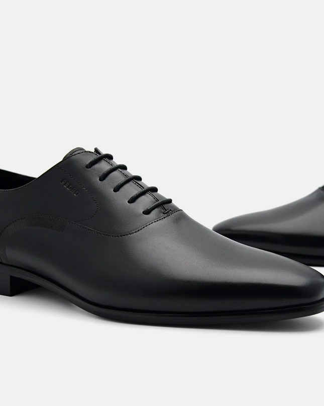 Burnished Leather Oxford Shoes - Black