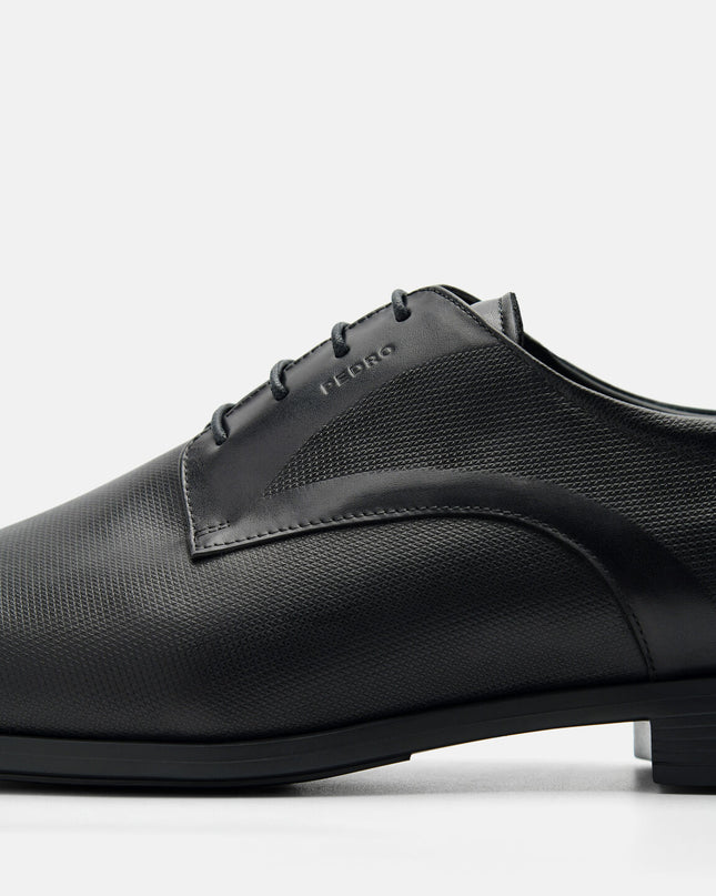 Altitude Lightweight Embossed Leather Derby Shoes - Black