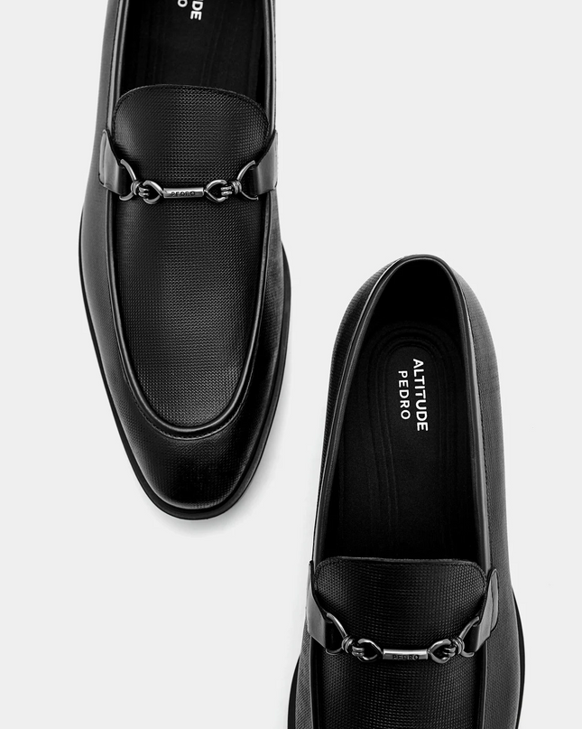 Altitude Lightweight Leather Horsebit Loafers - Black