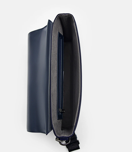 Elliott Leather Messenger Bag - Navy