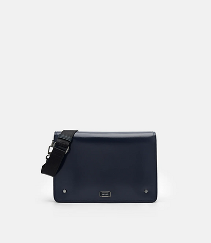 Elliott Leather Messenger Bag - Navy