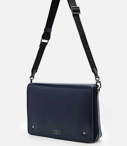 Elliott Leather Messenger Bag - Navy