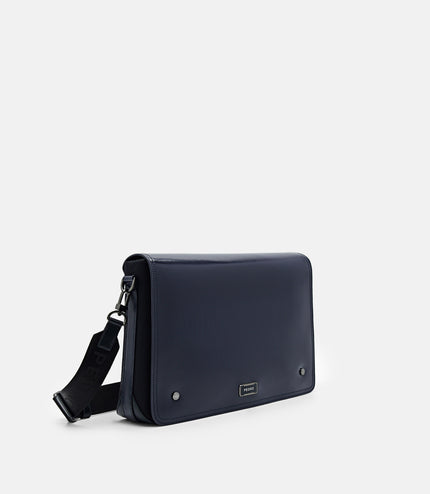 Elliott Leather Messenger Bag - Navy