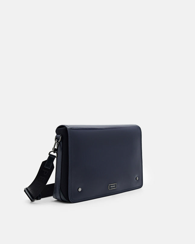 Elliott Leather Messenger Bag - Navy