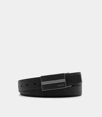 Saffiano Leather Reversible Tang Belt - Black