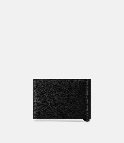 Leather Bi-Fold Card Holder with Money Clip - Black