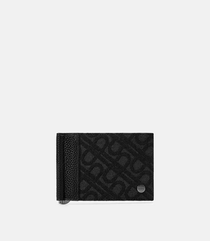 Leather Bi-Fold Card Holder with Money Clip - Black