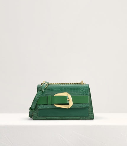 Buckled Croc-Effect Shoulder Bag