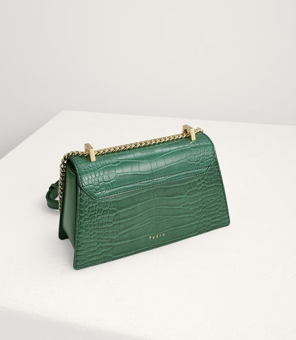 Buckled Croc-Effect Shoulder Bag