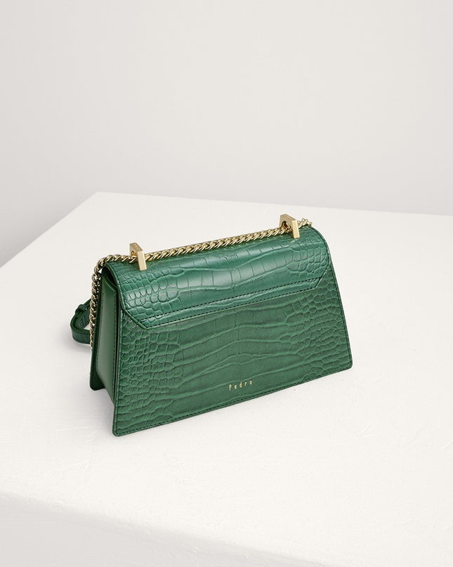 Buckled Croc-Effect Shoulder Bag