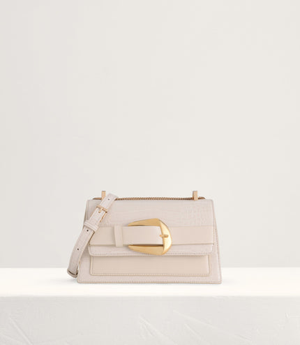 Buckled Croc-Effect Shoulder Bag