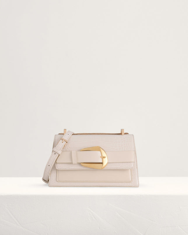 Buckled Croc-Effect Shoulder Bag