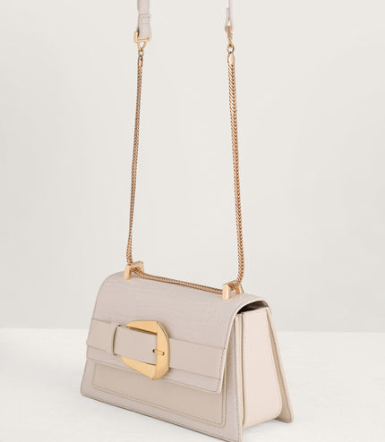 Buckled Croc-Effect Shoulder Bag