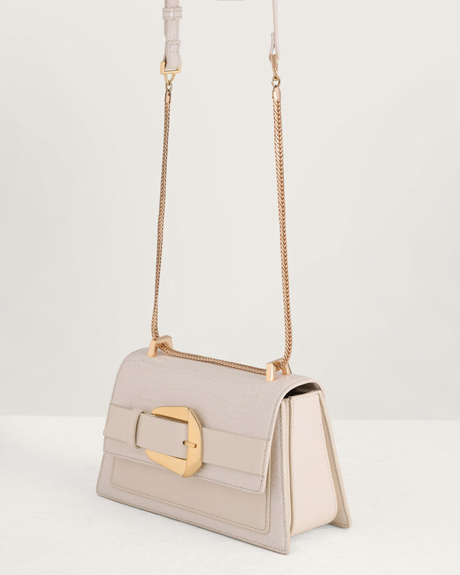 Buckled Croc-Effect Shoulder Bag
