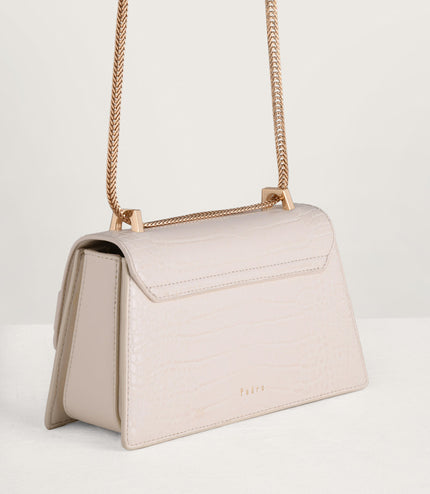 Buckled Croc-Effect Shoulder Bag