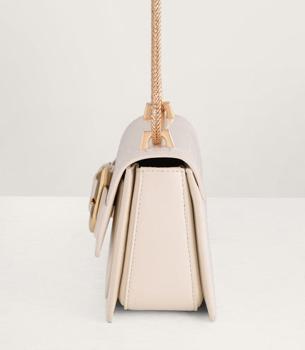 Buckled Croc-Effect Shoulder Bag
