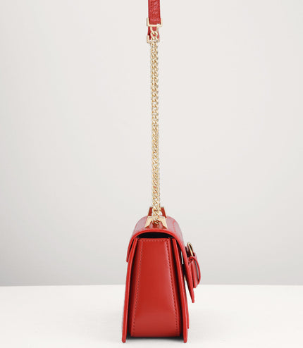 Buckled Croc-Effect Shoulder Bag