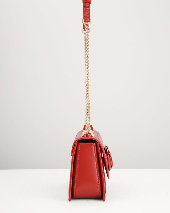 Buckled Croc-Effect Shoulder Bag