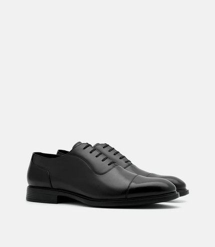 Altitude Lightweight Burnished Leather Oxford Shoes - Black