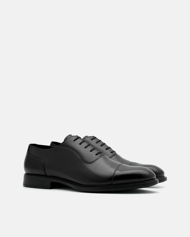 Altitude Lightweight Burnished Leather Oxford Shoes - Black