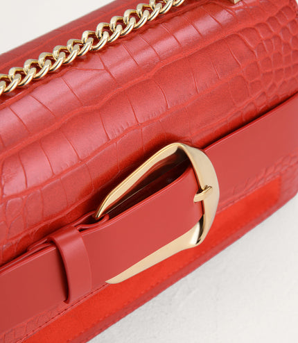 Buckled Croc-Effect Shoulder Bag