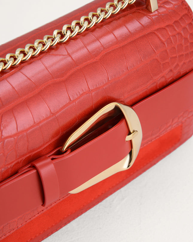 Buckled Croc-Effect Shoulder Bag