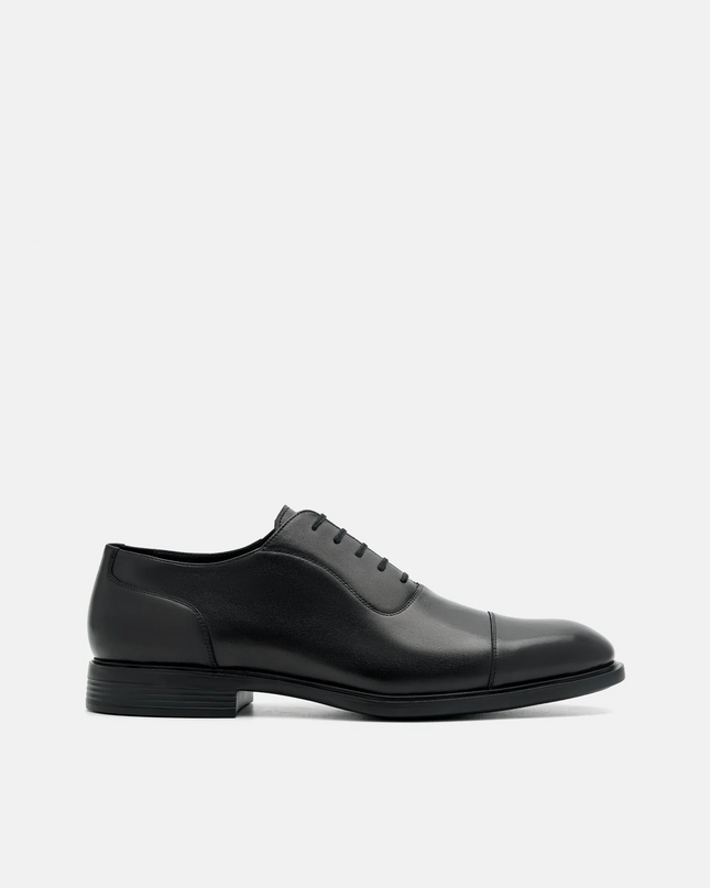 Altitude Lightweight Burnished Leather Oxford Shoes - Black