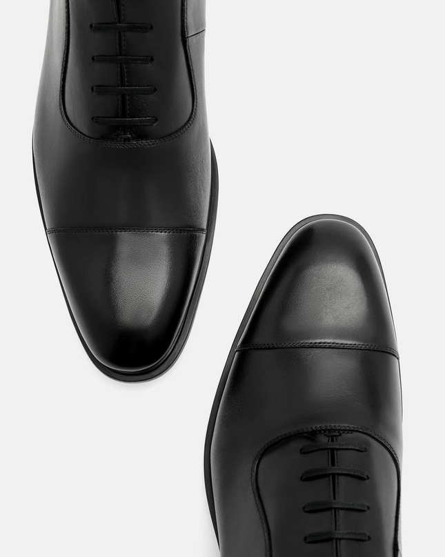 Altitude Lightweight Burnished Leather Oxford Shoes - Black
