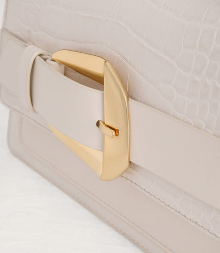 Buckled Croc-Effect Shoulder Bag
