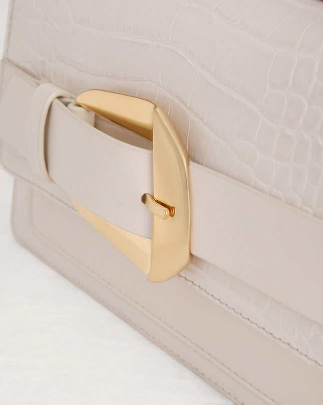Buckled Croc-Effect Shoulder Bag