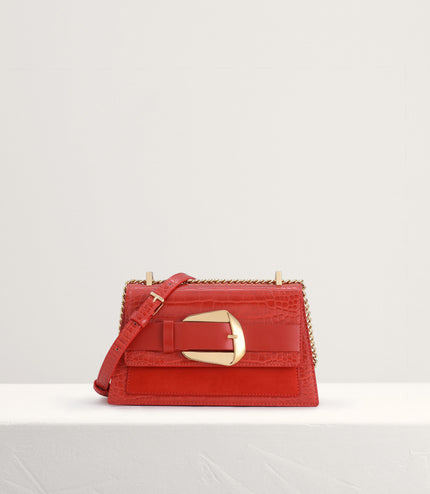 Buckled Croc-Effect Shoulder Bag