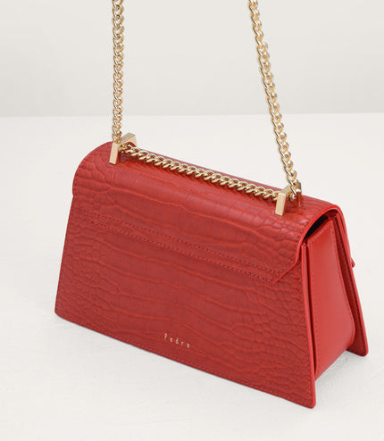 Buckled Croc-Effect Shoulder Bag
