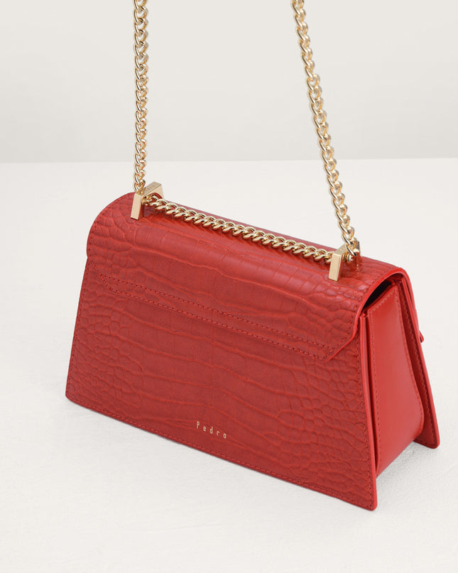 Buckled Croc-Effect Shoulder Bag