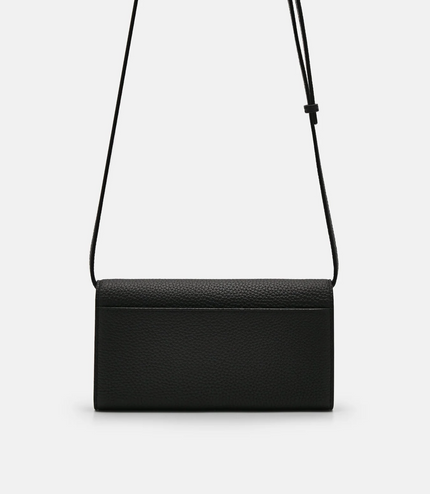 Embossed Leather Bi-Fold Long Wallet - Black