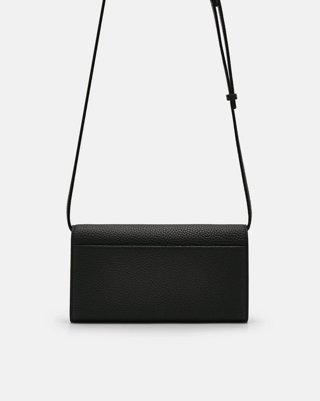 Embossed Leather Bi-Fold Long Wallet - Black