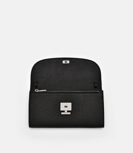 Embossed Leather Bi-Fold Long Wallet - Black