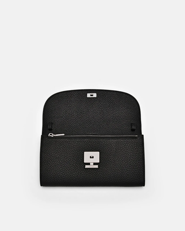 Embossed Leather Bi-Fold Long Wallet - Black