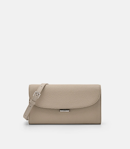 Embossed Leather Bi-Fold Long Wallet - Taupe