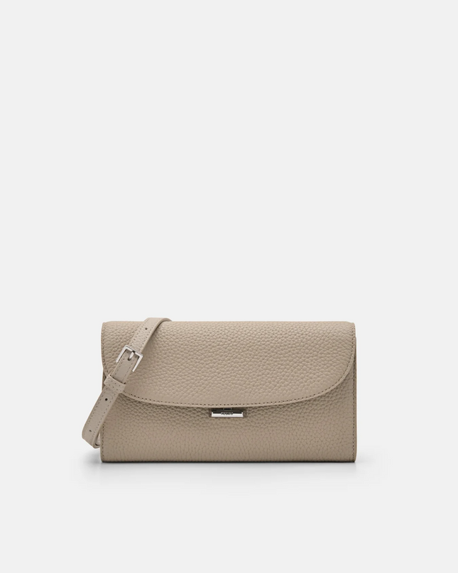 Embossed Leather Bi-Fold Long Wallet - Taupe
