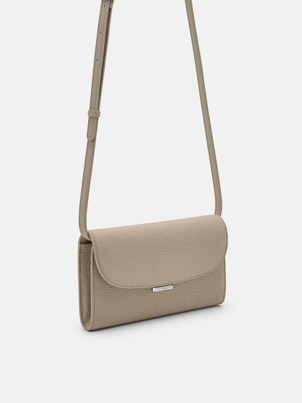 Embossed Leather Bi-Fold Long Wallet - Taupe