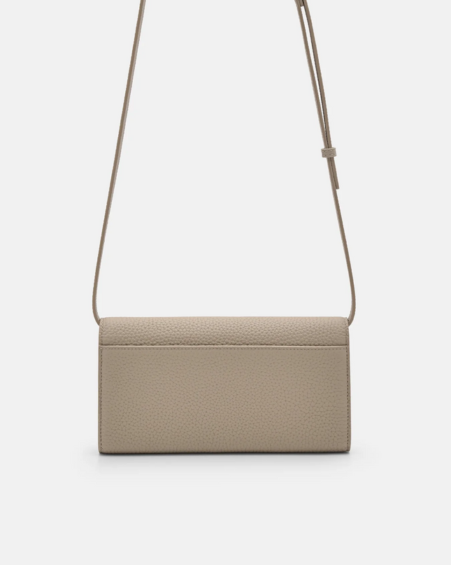 Embossed Leather Bi-Fold Long Wallet - Taupe