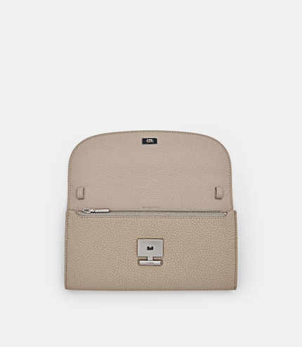 Embossed Leather Bi-Fold Long Wallet - Taupe